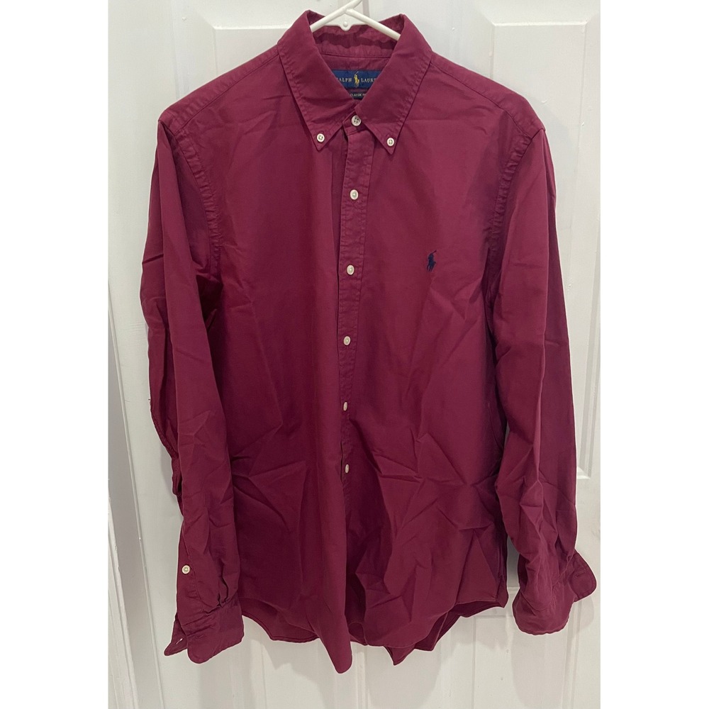 Ralph Lauren Men's Classic Fit Button-Down Shirt Burgundy Maroon Cotton M